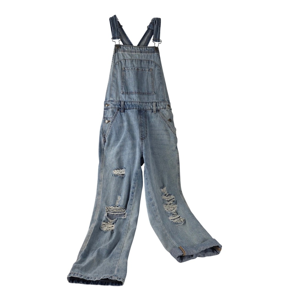 Wild Fable Womens XS Distressed Denim Overalls Light Wash Ripped Bib Jeans